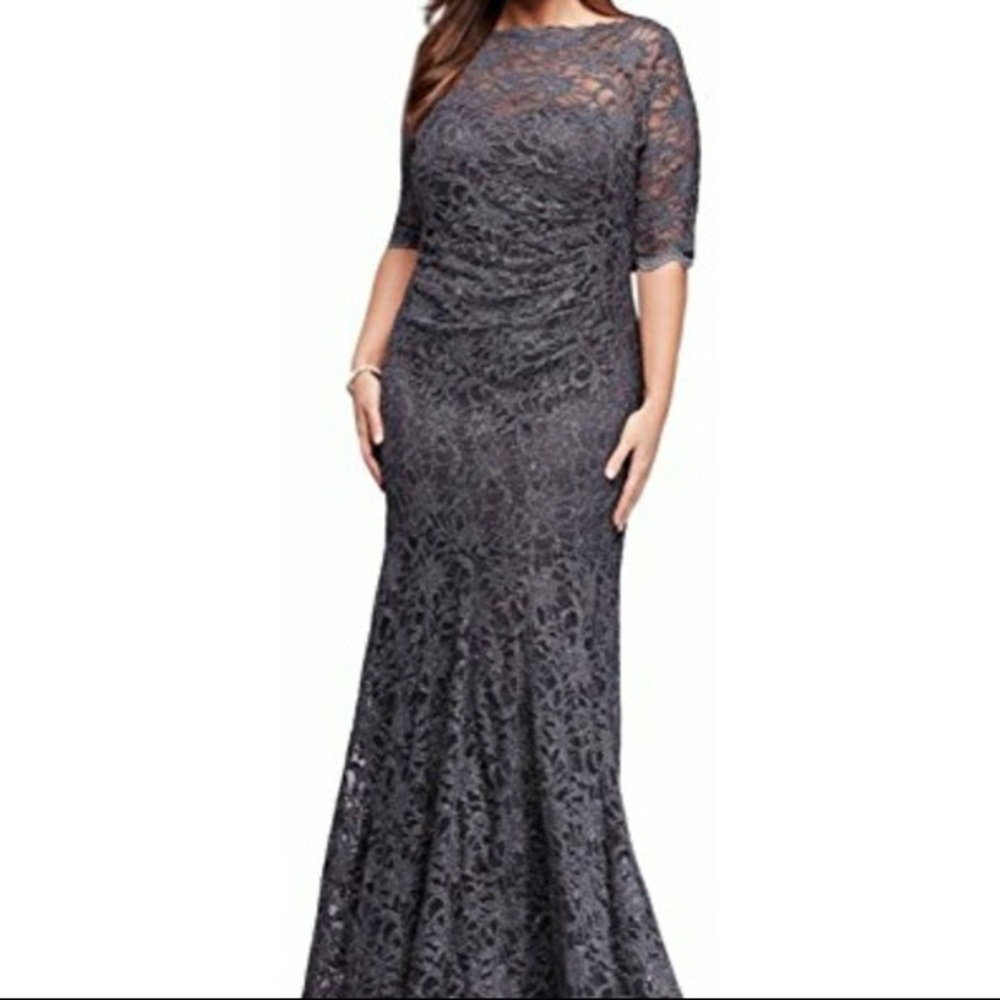 Navy Lace Evening Gown with half sleeve